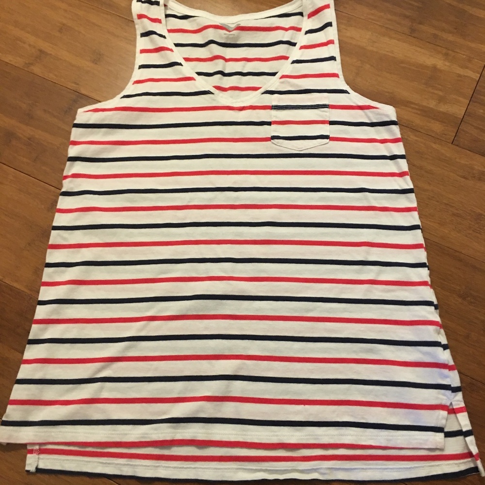 Old Navy red white and blue striped cotton pocket shirt